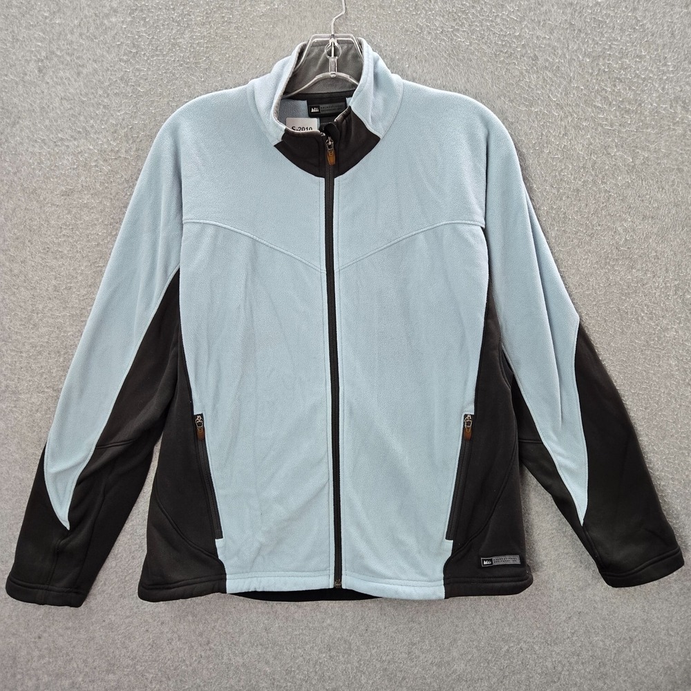 REI‎ Women Jacket Large Blue Colorblock Full Zip Fleece Mock Neck Long Sleeve